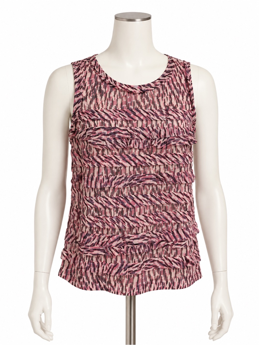 Rebecca Taylor Size 2 Pink Sleeveless Ruffle Tiered Blouse Top Abstract Print